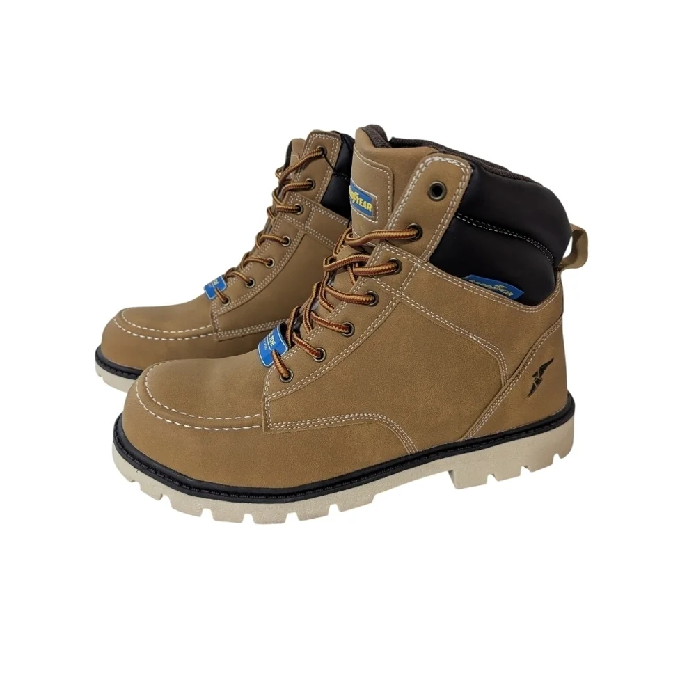 Goodyear Men's Penn Steel Toe Work Boots Water Resistant Wheat Size 11